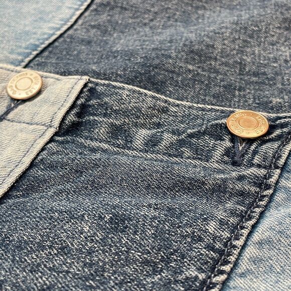 ~ GAP Small Boho Patchwork Denim Mini Dress Button Up 100% Cotton Light/Med/Dark - Picture 5 of 13